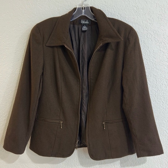 Rafaella 100%Wool Zip-Up Jacket Blazer Brown Size 10 - Picture 3 of 16
